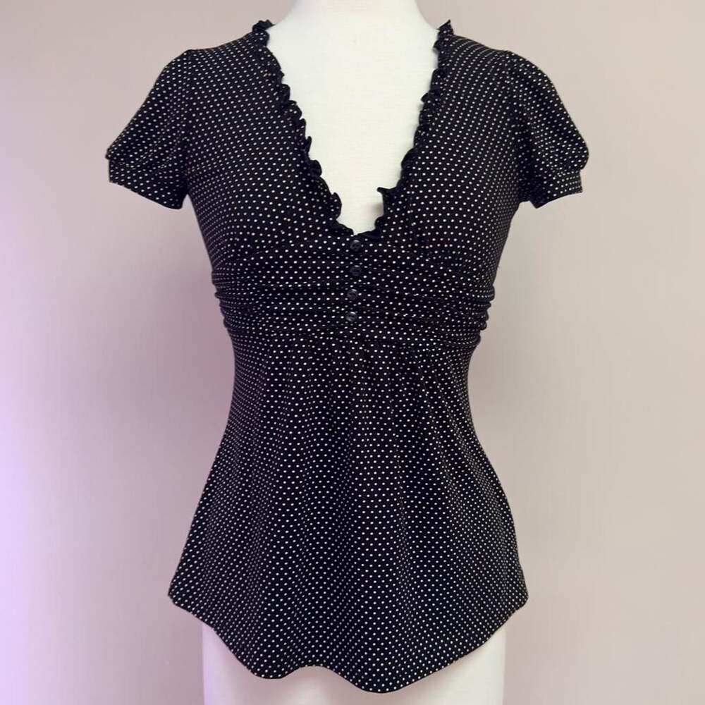 Belle du Jour Black Polka Dot Babydoll Blouse